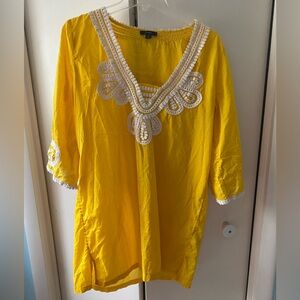 J. CREW yellow beach tunic coverup with embroidered white detail.  sz medium
